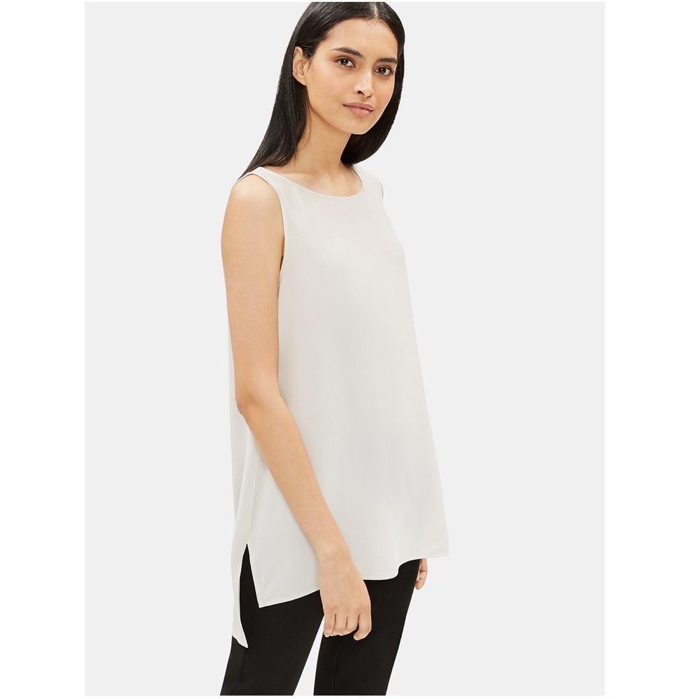 Eileen Fisher System Silk Long Shell in Bone